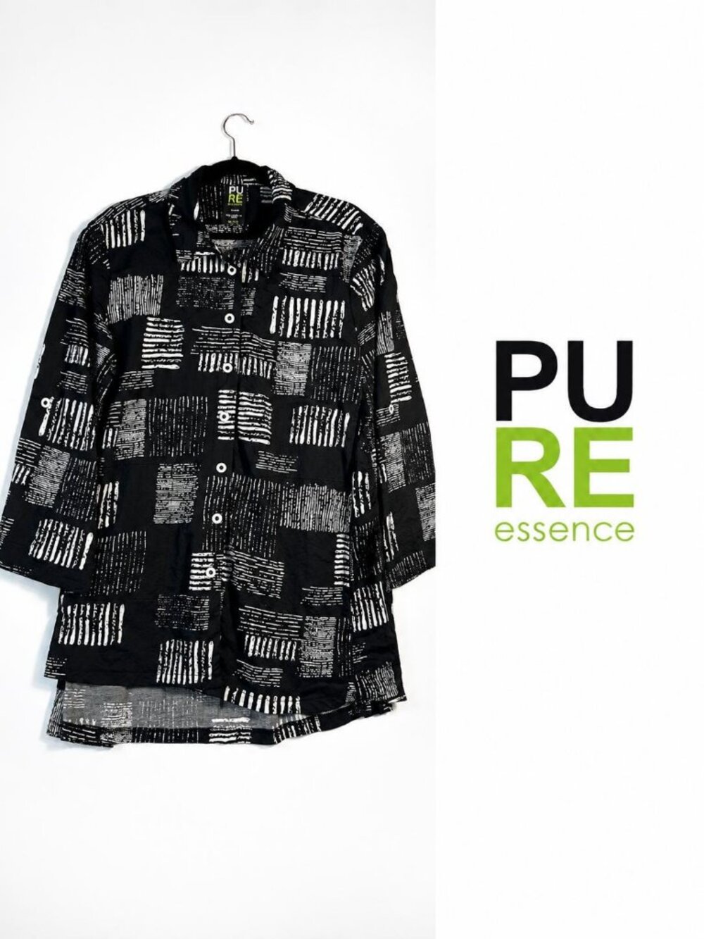 Pure Essence Black & White Abstract Print Button Front Blouse Jacket XXL Made in